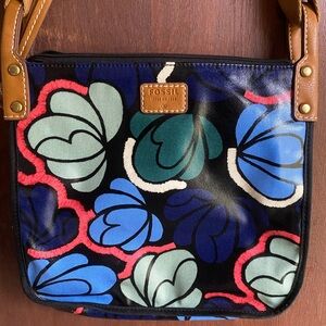 Fossil Black and Blue Floral Shoulder Bag